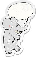 cartoon elephant and speech bubble distressed sticker vector