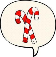 cartoon candy canes and speech bubble in comic book style vector