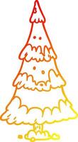 dibujo lineal de gradiente cálido árbol de navidad nevado vector