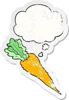 cartoon carrot and thought bubble as a distressed worn sticker vector