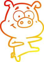 warm gradient line drawing cartoon pig pointing vector