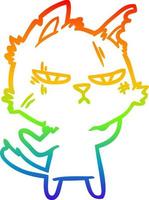 rainbow gradient line drawing tough cartoon cat vector