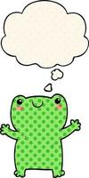 cute cartoon frog and thought bubble in comic book style vector