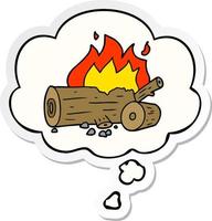 cartoon camp fire and thought bubble as a printed sticker vector