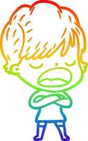 rainbow gradient line drawing cartoon woman talking vector