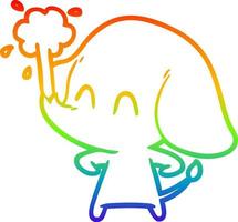 rainbow gradient line drawing cute cartoon elephant spouting water vector