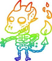 dibujo de línea de gradiente de arco iris escalofriante esqueleto demonio vector