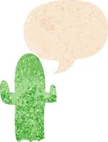 cartoon cactus and speech bubble in retro textured style