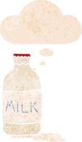 cartoon milk bottle and thought bubble in retro textured style vector