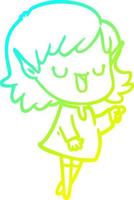 cold gradient line drawing cartoon elf girl vector
