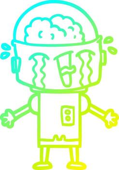 cold gradient line drawing cartoon crying robot vector