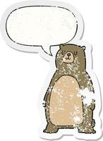 oso de dibujos animados y etiqueta engomada angustiada de la burbuja del discurso vector