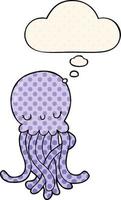 cute cartoon jellyfish and thought bubble in comic book style vector