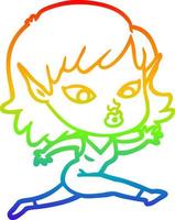 dibujo de línea de gradiente de arco iris bonita niña elfa de dibujos animados corriendo vector