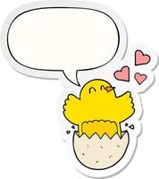 cute hatching chick cartoon and speech bubble sticker vector