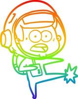 rainbow gradient line drawing cartoon surprised astronaut kicking vector