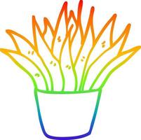 rainbow gradient line drawing cartoon house plant vector