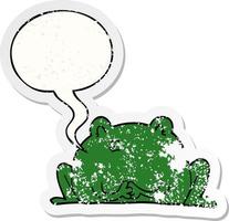 cute cartoon frog and speech bubble distressed sticker vector