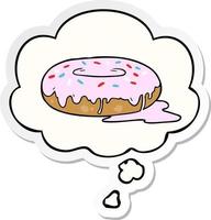 cartoon donut and thought bubble as a printed sticker vector