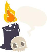 cartoon skull and candle and speech bubble in retro style vector