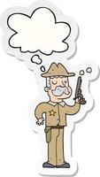 cartoon sheriff and thought bubble as a printed sticker vector