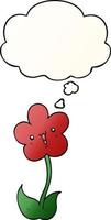 cartoon flower and thought bubble in smooth gradient style vector