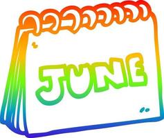 rainbow gradient line drawing cartoon calendar showing month of june vector