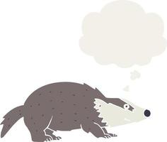 cartoon badger and thought bubble in retro style vector
