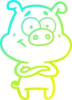 cold gradient line drawing happy cartoon pig vector