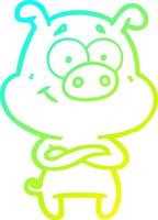 cold gradient line drawing happy cartoon pig vector