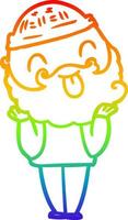 rainbow gradient line drawing man with beard sticking out tongue vector