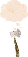 cartoon axe and thought bubble in retro textured style vector