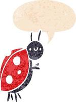 cartoon ladybug and speech bubble in retro textured style vector