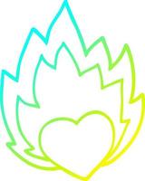 cold gradient line drawing cartoon flaming heart vector