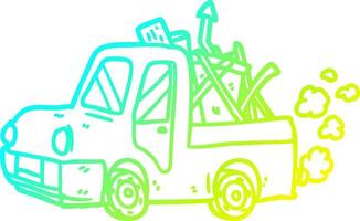 cold gradient line drawing old truck full of junk vector