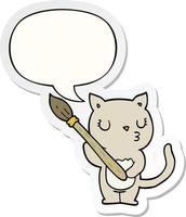 cute cartoon cat and speech bubble sticker vector