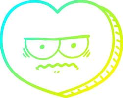 cold gradient line drawing cartoon angry heart vector