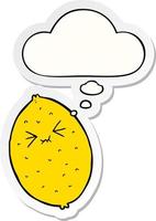 cartoon bitter lemon and thought bubble as a printed sticker vector