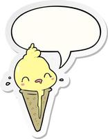 cute cartoon ice cream and speech bubble sticker vector