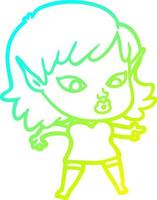 cold gradient line drawing pretty cartoon elf girl vector