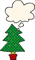 cartoon christmas tree and thought bubble in comic book style vector