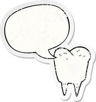 cartoon tooth and speech bubble distressed sticker vector