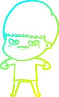 cold gradient line drawing cartoon angry boy vector
