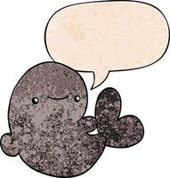 cartoon whale and speech bubble in retro texture style vector