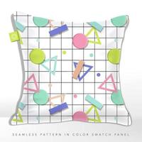 Vector 3D illustration Seamless Pastel Geometric Shapes Pattern on Checker Line Backgrounds with Colorful Triangular Shapes Dots. Retro or Vintage Style.