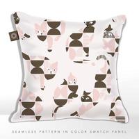 Retro Abstract Geometric Cat Silhouette Seamless Fabric Pattern on Cushion, Pink Brown. vector