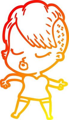 warm gradient line drawing cartoon pretty hipster girl