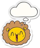 cartoon lion face and thought bubble as a printed sticker vector