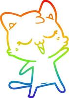 dibujo de línea de gradiente de arco iris feliz gato de dibujos animados vector