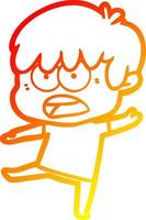 warm gradient line drawing worried cartoon boy vector